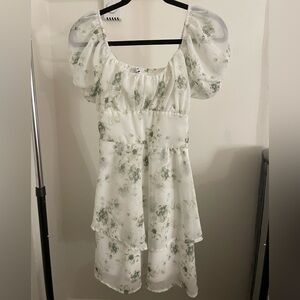 Fashion Nova White and Green Floral Dress